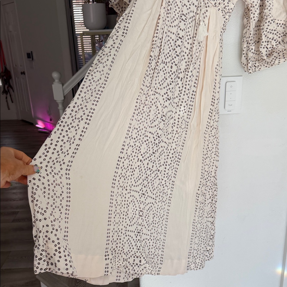Free People Cream and Black Patterned Long Sleeve Bohemian Dress - Picture 5 of 8